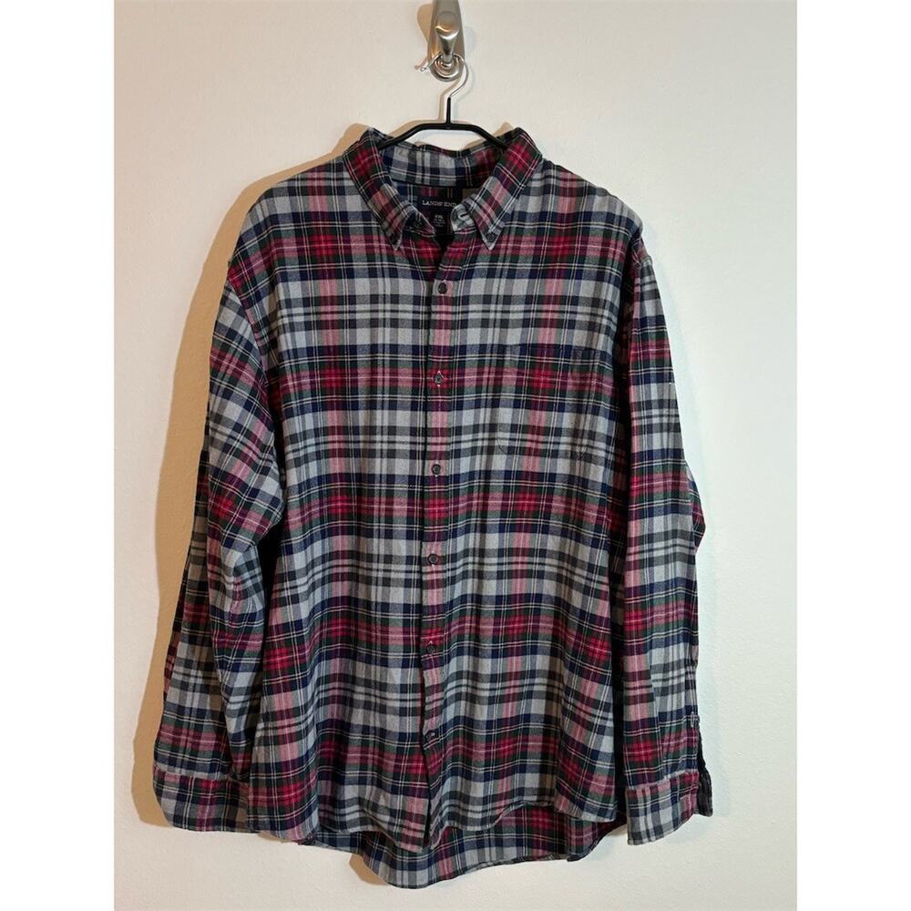 Lands' End Button-Up Flannel Shirt Mens 2XL Multicolor Plaid Flannel Long Sleeve